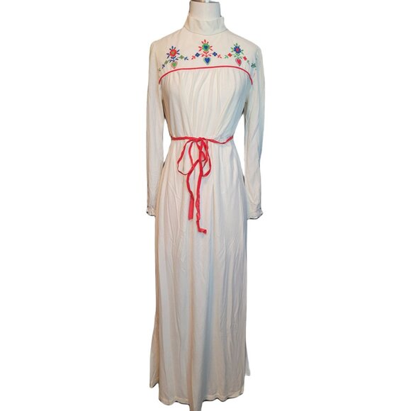 Vintage Nightgown Robe Set Women Size 13 Embroidered Flowers Hearts Tie Waist - Picture 3 of 16